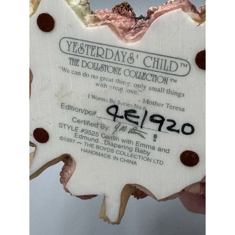 1997 Boyds Yesterday's Child Caitlin Emma & Edmund Diapering Baby 3525 No Box